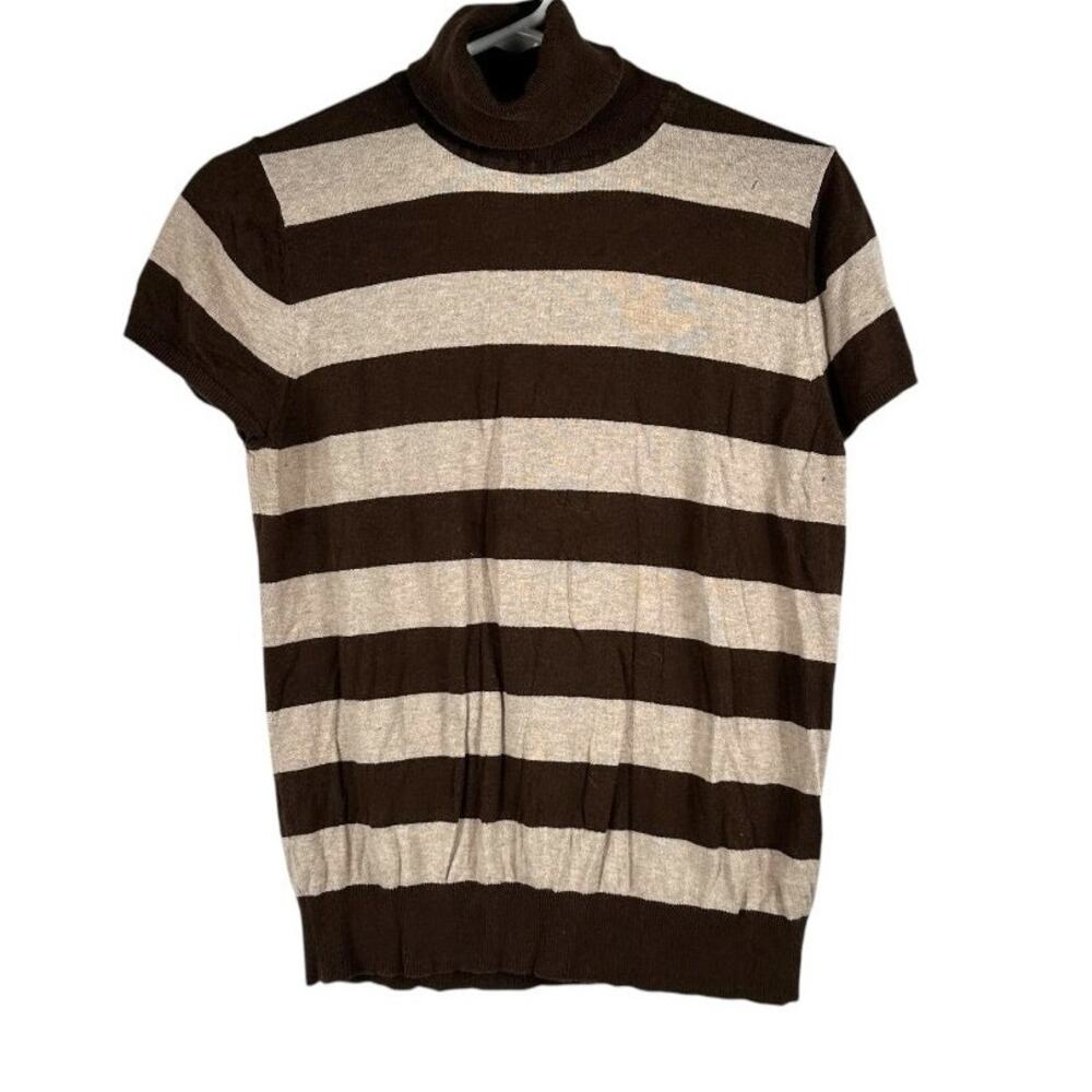 GAP Brown and Tan Striped Cashmere Blend Turtleneck Top Size Large